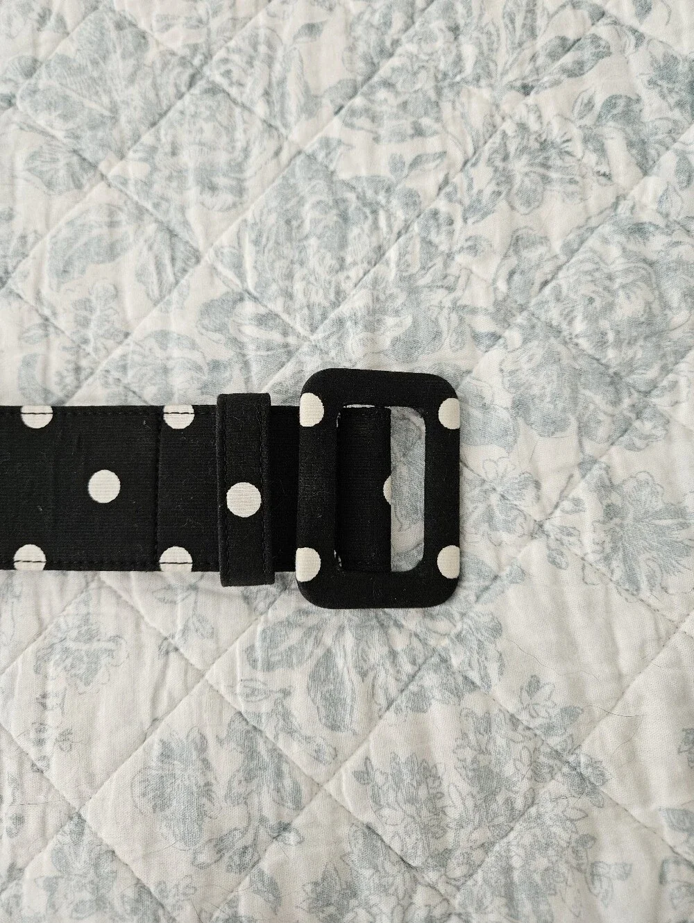 Carolina Herrera Polka Dot Wide Black Belt with Fabric Buckle Size Large